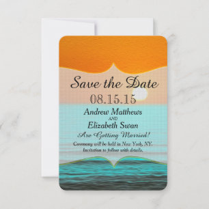 Strand Sonnenaufgang Malerei in orangem Himmel und Save The Date
