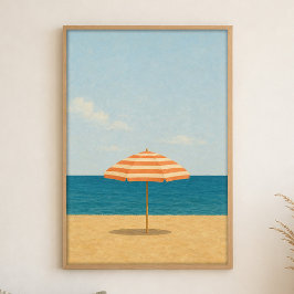 Strand Sonnenschirm Mittag Aquarell Küstenkunst Po Poster