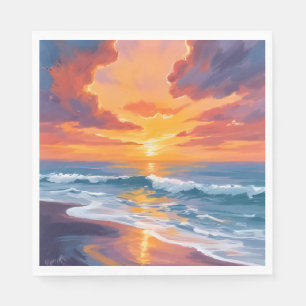 Strand Sonnenuntergang Aquarell Ozean Gemälde Serviette