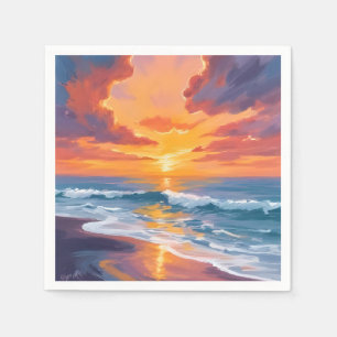 Strand Sonnenuntergang Aquarell Ozean Gemälde Serviette