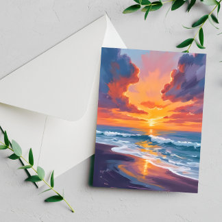 Strand Sonnenuntergang Aquarell Ozean Malerei Kart
