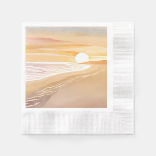 Strand Sonnenuntergang Aquarell Schön Gelb Gemal Serviette