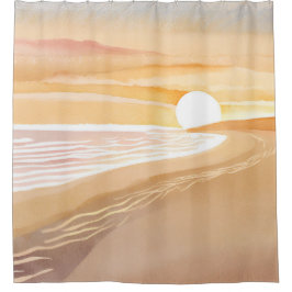 Strand Sonnenuntergang Aquarell | Schönes Gelb Duschvorhang