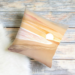 Strand Sonnenuntergang Aquarell   Schönes Gelb Kissen