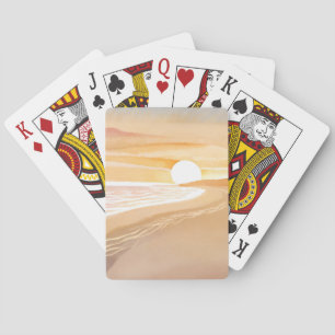 Strand Sonnenuntergang Aquarell   Schönes Gelb  Spielkarten
