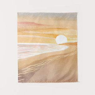 Strand Sonnenuntergang Aquarell   Schönes Gelb  Wandteppich