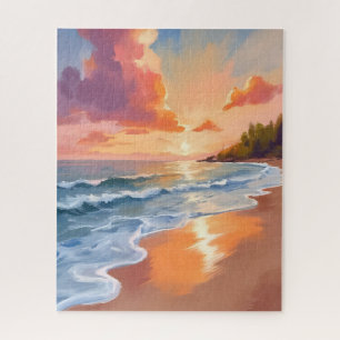 Strand Sonnenuntergang Golden Hour Aquarellmalerei Puzzle