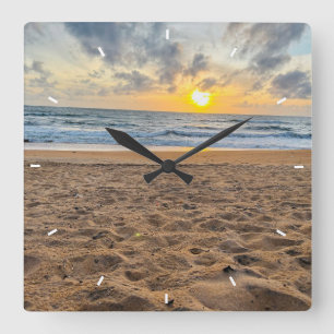 Strand Sonnenuntergang Ozean Küsten Dekor Tropisch Quadratische Wanduhr