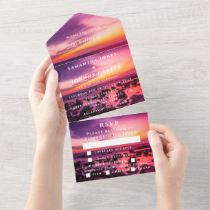 Strand Sonnenuntergang Tropisches Reiseziel Hawaii All In One Einladung