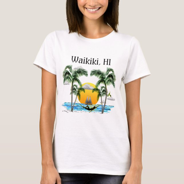 Strand-Sonnenuntergang Waikiki Hawaii T-Shirt (Vorderseite)