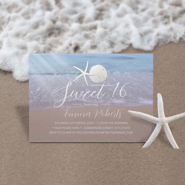 Strand Starfish & Sand Dollar Elegant Sweet 16 Einladung (Von Creator hochgeladen)