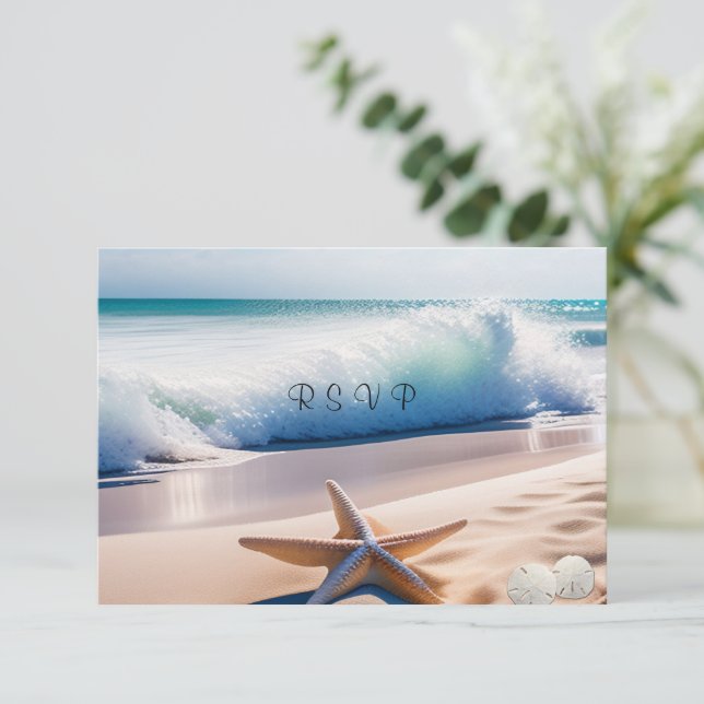 Strand Starfish Sand Waves RSVP Karte (Stehend Vorderseite)