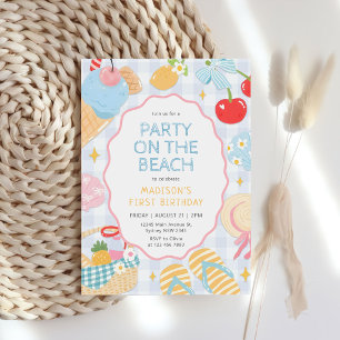 Strand-Strand-Pastell-Doodle-Mädchen-Geburtstag Einladung