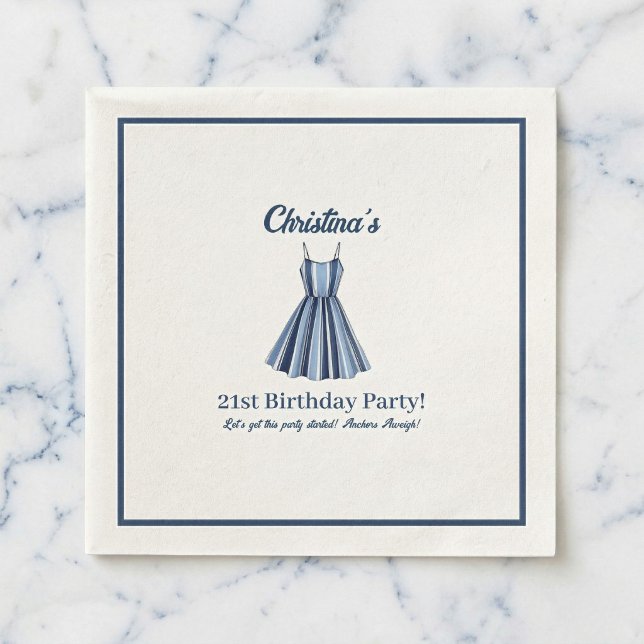 Strand Streifen-Feier Geburtstag Serviette (Anchors Aweigh To New Memories)