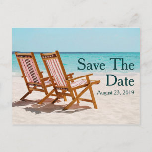 Strand-Stuhl-Hochzeit in Urlaubsort Save the Date Ankündigungspostkarte