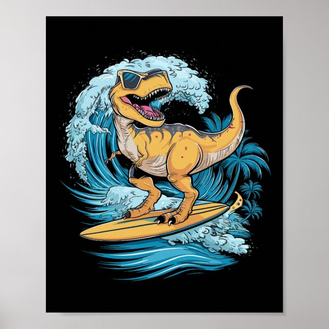 Strand Surfen Dinosaurier T-Rex Surfer  Poster (Vorne)