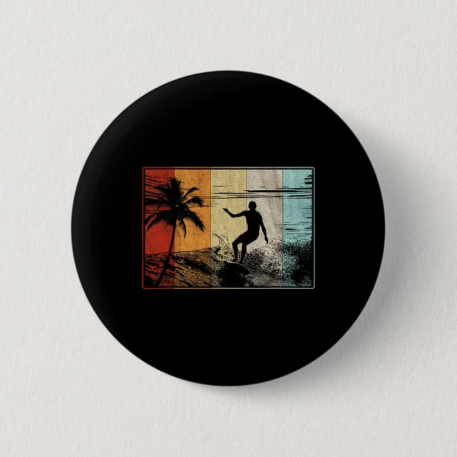 Strand Surfen Surfbrett Vintage Retro Surfer  Button (Vorderseite)