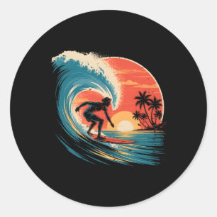 Strand Surfen Surfbrett Vintage Retro Surfer Runder Aufkleber