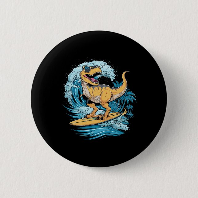 Strand Surfende Dinosaurier T-Rex Surfer  Button (Vorderseite)