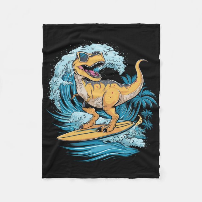 Strand Surfing Dinosaur T-Rex Surfer  Fleecedecke (Vorderseite)
