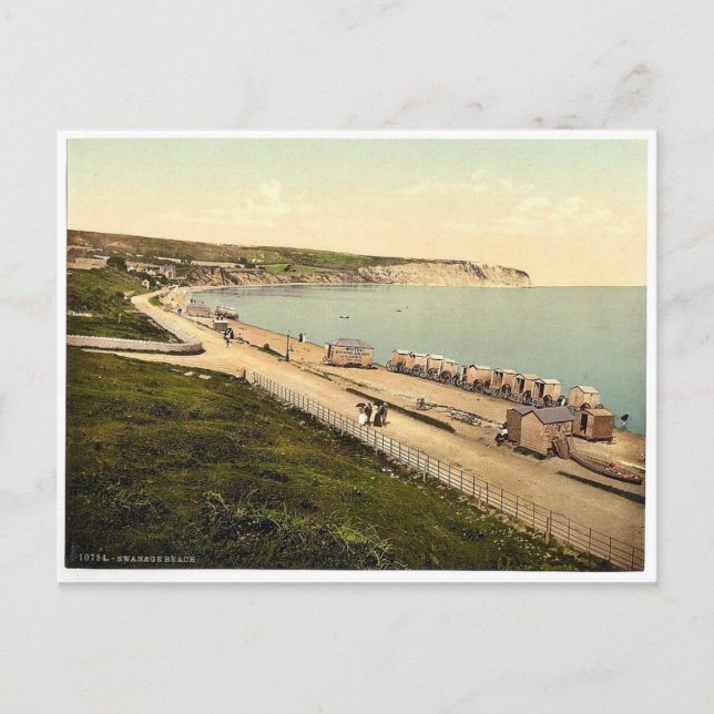 Strand, Swanage, England, selten Fotochrom Postkarte (Vorderseite)