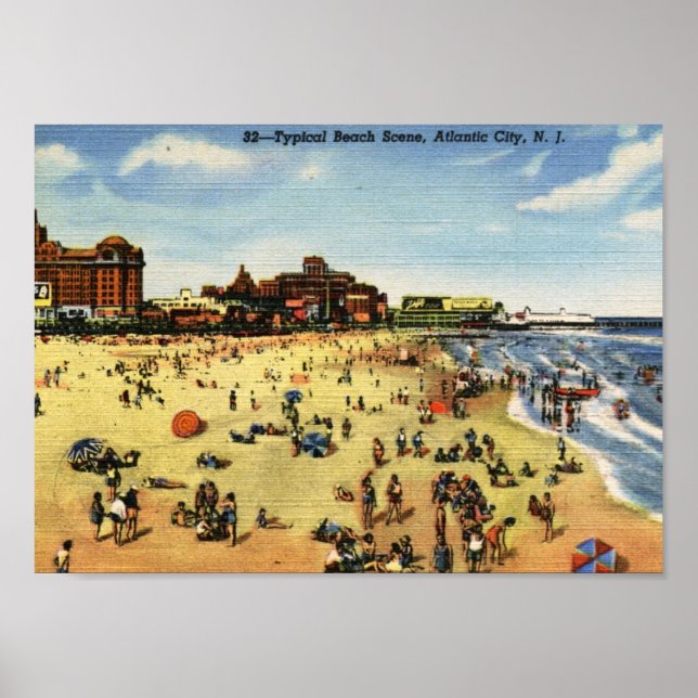 Strand Szene, Atlantic City Vintag Poster (Vorne)