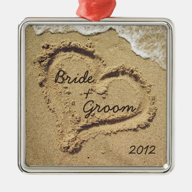 Strand-Thema-erste Weihnachtsverzierung Silbernes Ornament (Vorne)