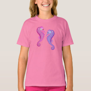 Strand-Thema-rosa und lila Seepferde T-Shirt