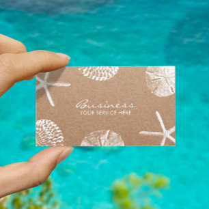 Strand-Thema Seestern & Muscheln Rustikales Kraft Visitenkarte