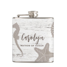 Strand Themed Wedding Wood Grain Flachmann