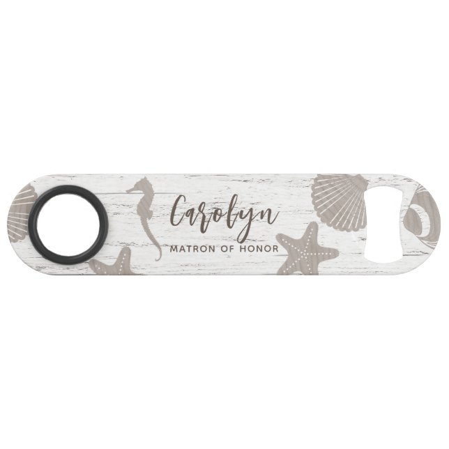 Strand Themed Wedding Wood Grain Speed Flaschenöffner (Vorderseite (Horizontal))