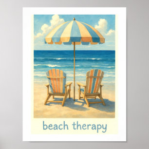 Strand-Therapie-Aquarellschirm Adirondack-Stuhl Poster