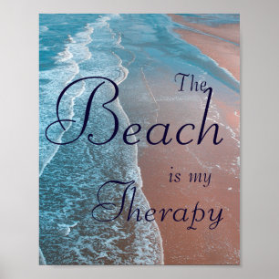 Strand-Therapie-Sprichwort mit blauem Poster