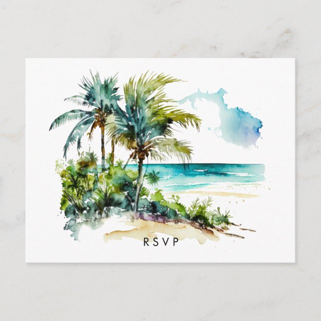 Strand Tropical aloha Hochzeit rsvp Postkarte (Vorderseite)