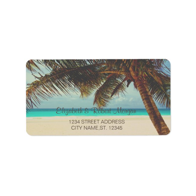 Strand Tropical, Palm Wedding Label Adressaufkleber (Vorne)
