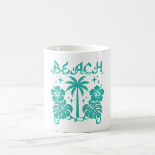 Strand Tropischer Palmbaum Hibiskus Monstera Blätt Kaffeetasse