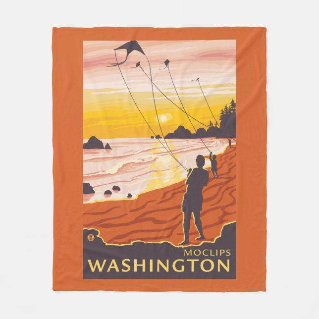 Strand u. Drachen - Moclips, Washington Fleecedecke (Vorderseite)