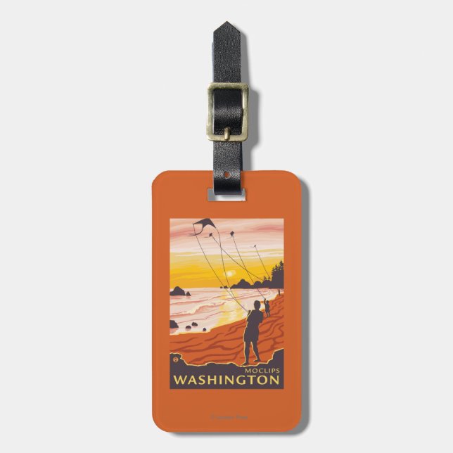 Strand u. Drachen - Moclips, Washington Gepäckanhänger (Vorderseite vertikal)