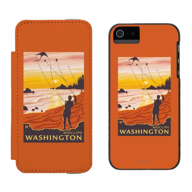 Strand u. Drachen - Moclips, Washington Incipio iPhone Geldbeutel-Hülle (Seite an Seite)