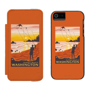 Strand u. Drachen - Sonnenuntergang-Strand, Incipio Watson™ iPhone 5 Geldbörsen Hülle