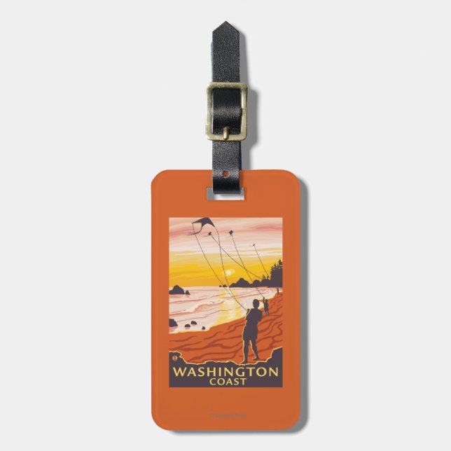 Strand u. Drachen - Washington-Küste Gepäckanhänger (Vorderseite vertikal)