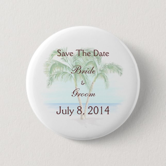 Strand-und Palmen, die Save the Date Wedding sind Button (Vorderseite)