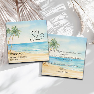 Strand und Palmen Hochzeit Dankeschön Karte Hinwei