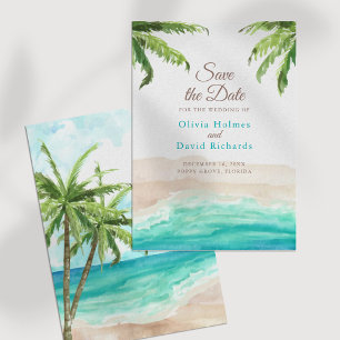 Strand und Palmen mit Aquarellfarben Save the Date