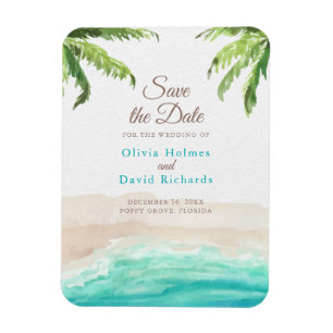 Strand und Palmen mit Aquarellfarben Save the Date Magnet