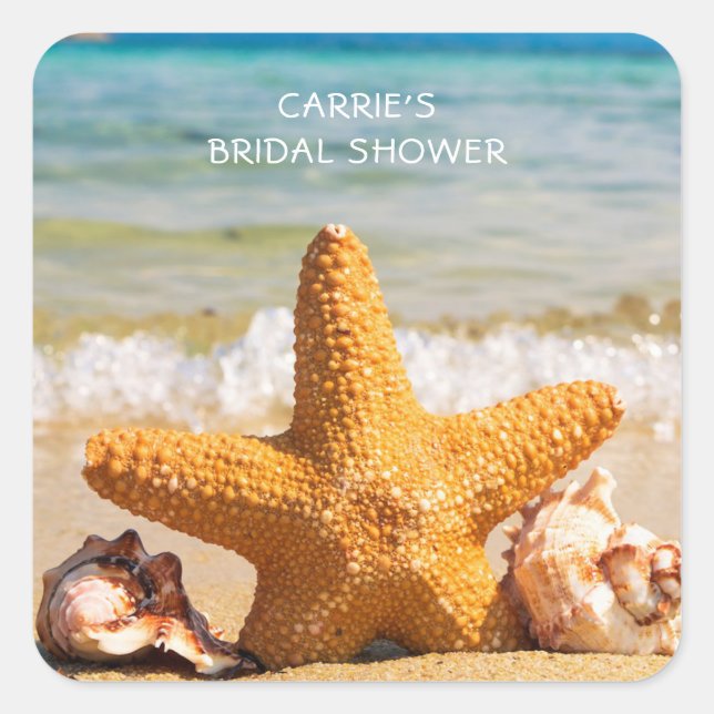 Strand- und Seashells-Szene Quadratischer Aufkleber (Vorderseite)