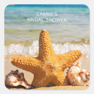 Strand- und Seashells-Szene Quadratischer Aufkleber