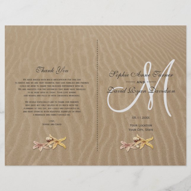Strand- und Seesternchen Strandhochzeitsprogramm Flyer (Vorne)