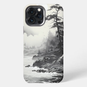 Strand und Wald im Tintenstil Grafik iPhone 13 Pro Max Hülle