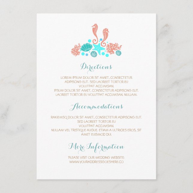 Strand Unterwasser Schätze White Wedding Details Begleitkarte (Vorderseite)